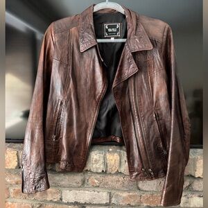 Vera Pelle Brown Leather Jacket with Zipper